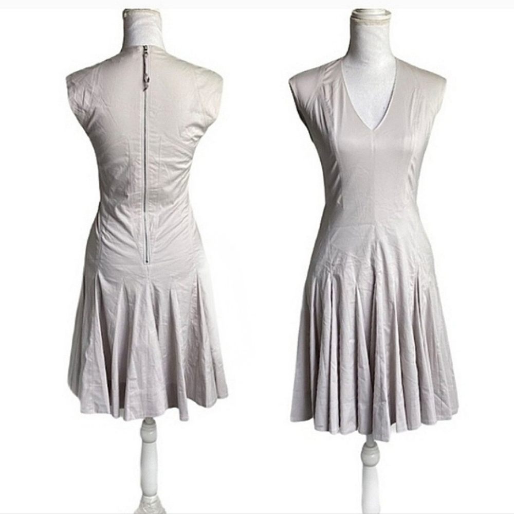 Rebecca Taylor Gray V-neck Sleeveless Poplin Fit & Flare Dress w/ Godets Size 2